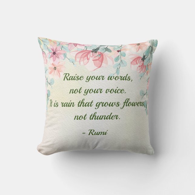 Rain Grows Flowers Rumi Quote Cushion (Front)
