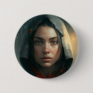 Rain hood girl 6 cm round badge