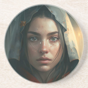 Rain hood girl coaster