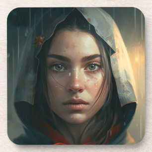 Rain hood girl coaster