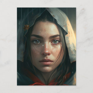 Rain hood girl holiday postcard