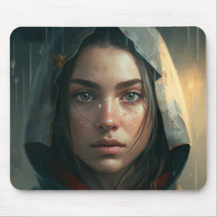 Rain hood girl mouse pad