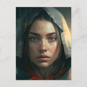Rain hood girl postcard