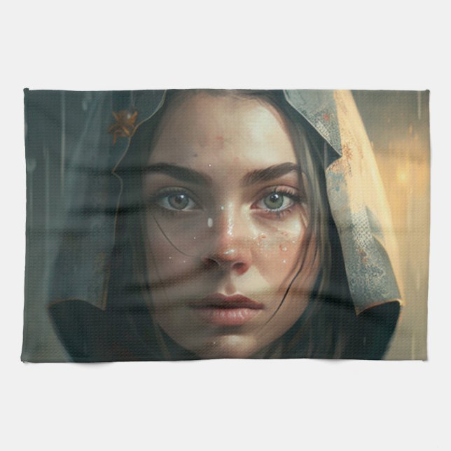 Rain hood girl tea towel (Horizontal)