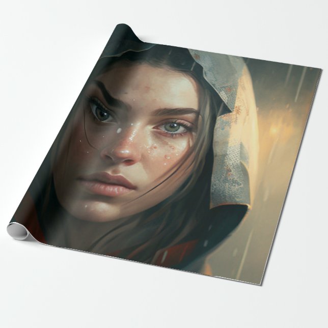 Rain hood girl wrapping paper (Unrolled)