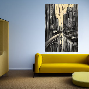 Rain in the city AI Art Poster
