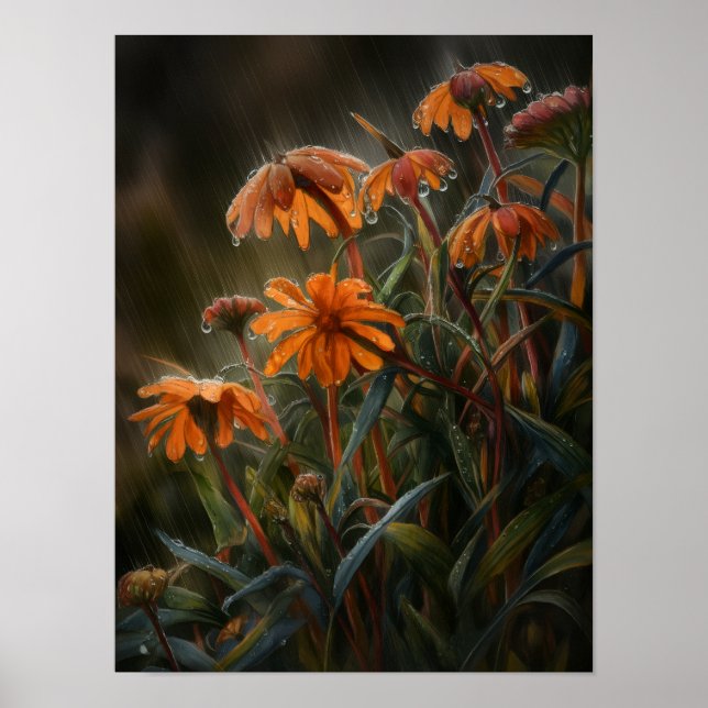 Rain-Kissed Marigolds Poster (Front)