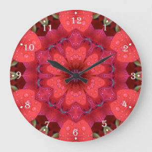 Rain Kissed Scarlet Kaleidoscope Large Clock
