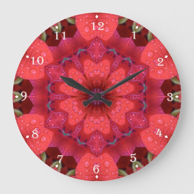 Rain Kissed Scarlet Kaleidoscope Large Clock (Front)