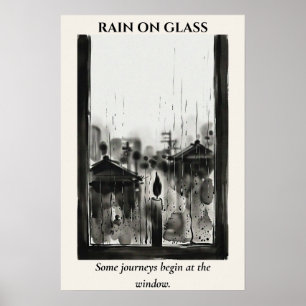 Rain on Glass — Sumi-e Ink Wash Poster