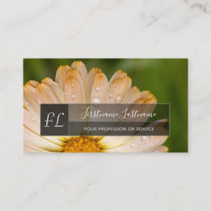 Rain on orange blossom grey rectangle monogram business card
