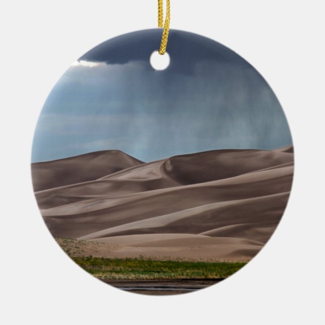 Rain on the Great Sand Dunes Ceramic Tree Decoration (Front)