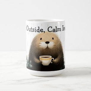Rain outside, calm inside. Mole Drinking Coffee Mug