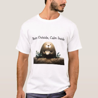 Rain outside, calm inside. Mole Drinking Coffee T-Shirt