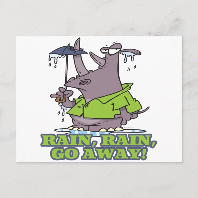 rain rain go away funny rhino april showers blues postcard (Front)