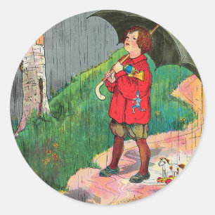Rain, Rain, Go Away - Mother Goose Nursery Rhyme Classic Round Sticker