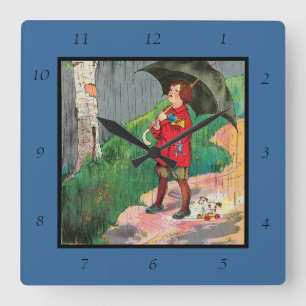Rain, Rain, Go Away - Mother Goose Nursery Rhyme Square Wall Clock