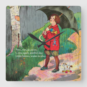 Rain, Rain, Go Away - Mother Goose Nursery Rhyme Square Wall Clock