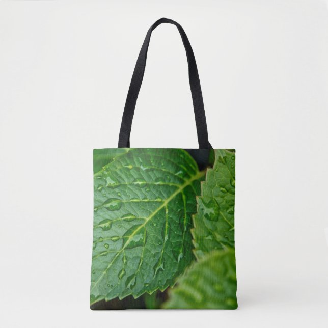 Rain raindrop waterdrop leaves wet tote bag (Front)