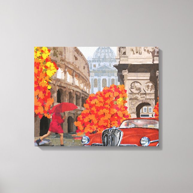 Rain-Soaked Rome Vintage Poster Canvas Print (Front)