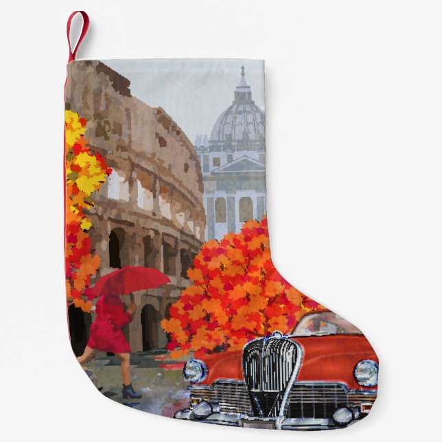 Rain-Soaked Rome Vintage Poster Small Christmas Stocking (Front)