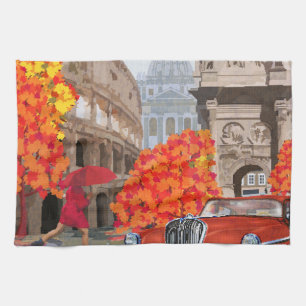 Rain-Soaked Rome Vintage Poster Tea Towel