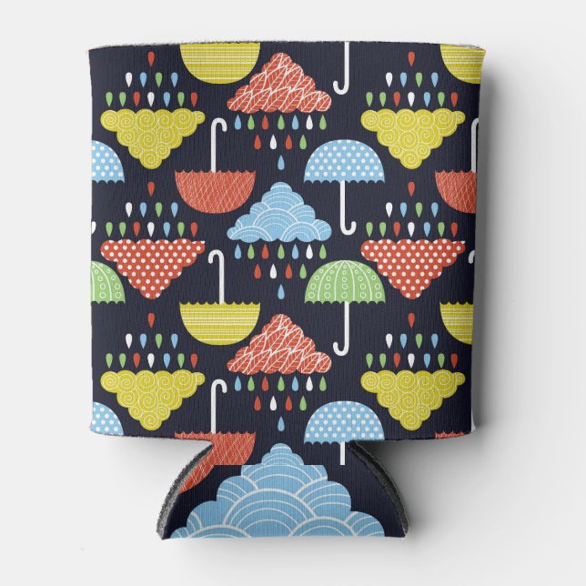 Rain Water Drops Seamless Pattern Can Cooler (Front)