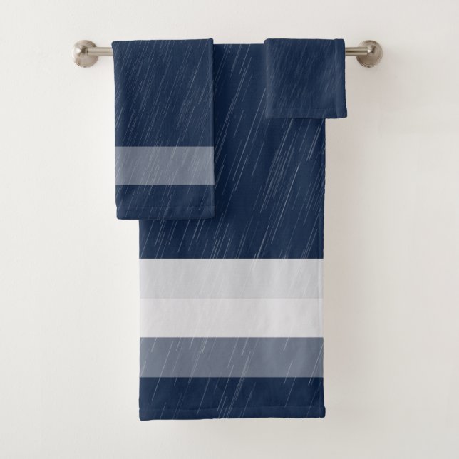 Rain White Navy Blue Pattern Bath Towel Set (Insitu)