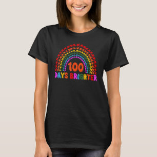 Rainbow 100 Days Brighter Teacher Student 100 Days T-Shirt