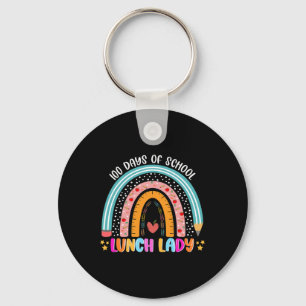 Rainbow 100 Days Of School Lunch Lady Lover 100th Key Ring