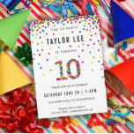 Rainbow 10 Year Old Birthday Party, 10th Birthday Invitation<br><div class="desc">Rainbow 10-year-old birthday / 10th birthday party invitations! Featuring your 10 year old boy or girl's party details and a "10" in confetti,  with fun rainbow coloured confetti circles sprinkling from the top of these cute invites</div>