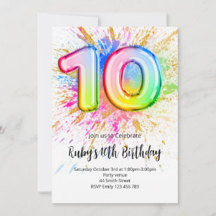 Rainbow 10th Birthday Invitation
