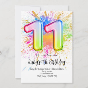 Rainbow 11th Birthday Invitation