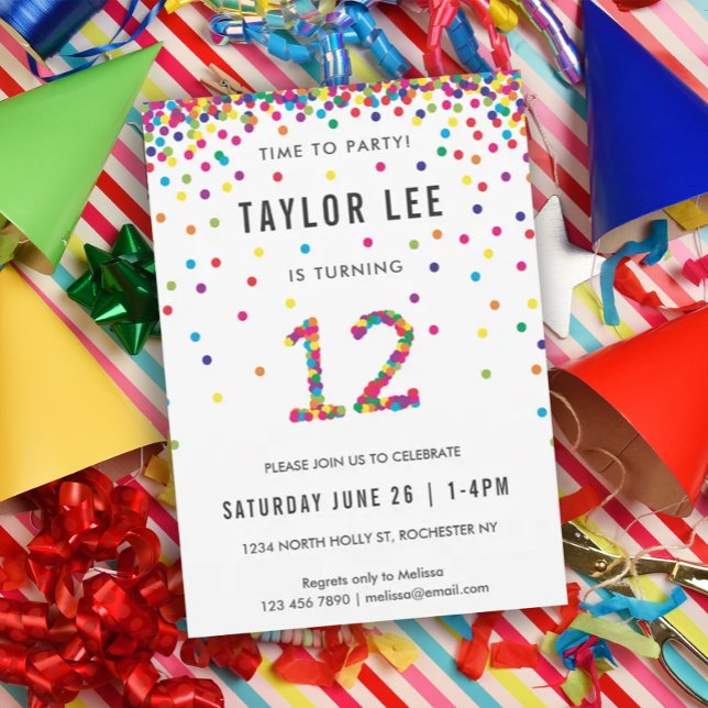 Rainbow 12 Year Old Birthday Party, 12th Birthday Invitation (Creator Uploaded)