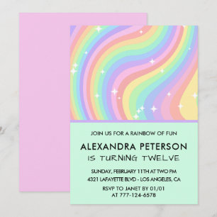 Rainbow 12th birthday invitations Pastel 