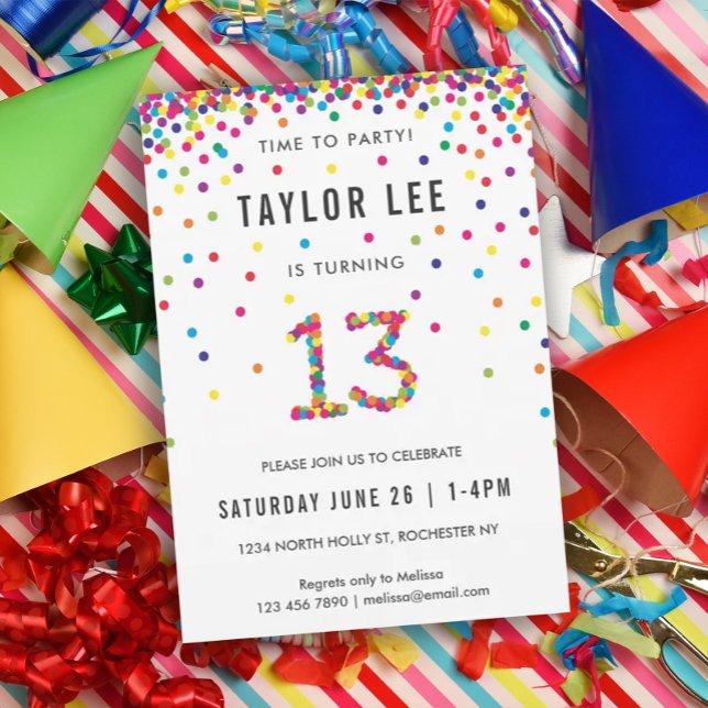 Rainbow 13 Year Old Birthday Party, 13th Birthday Invitation (Creator Uploaded)
