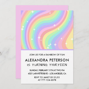 Rainbow 13th birthday invitations Pastel Cute