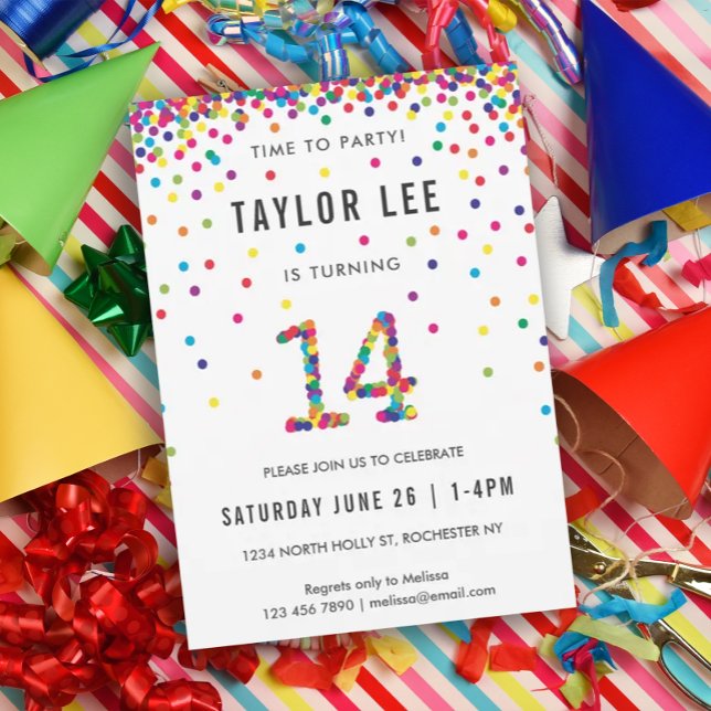 Rainbow 14 Year Old Birthday Party, 14th Birthday Invitation (Creator Uploaded)