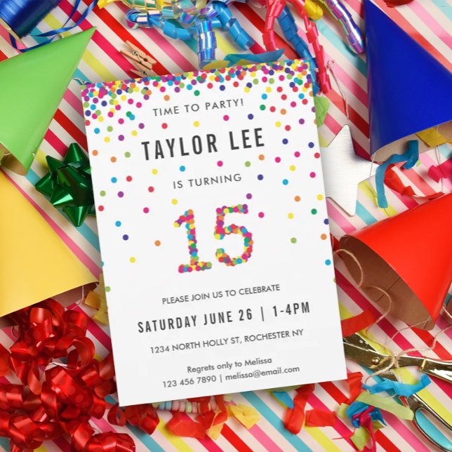Rainbow 15 Year Old Birthday Party, 15th Birthday Invitation (Creator Uploaded)