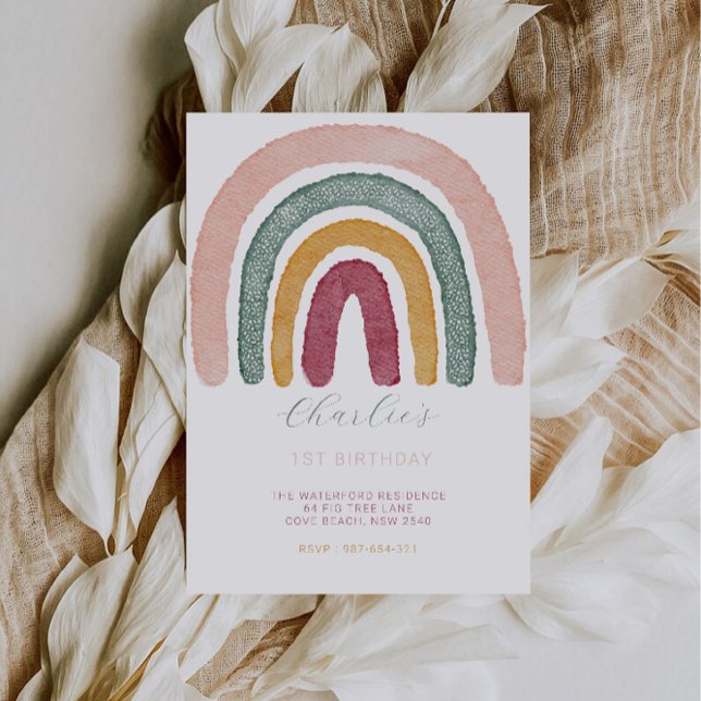 Rainbow 1st Birthday,  Invitation (Rainbow 1st Birthday, Invitation)