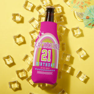 Rainbow 21st Birthday Hot Pink Bottle Cooler