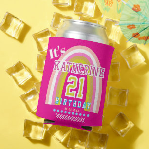 Rainbow 21st Birthday Hot Pink Can Cooler