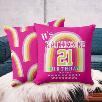 Rainbow 21st Birthday Hot Pink Cushion