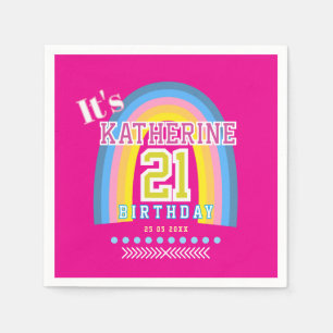Rainbow 21st Birthday Hot Pink Napkin