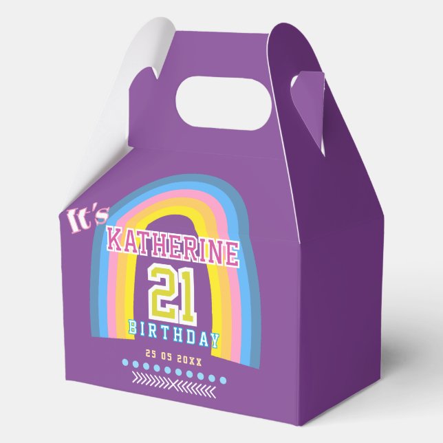 Rainbow 21st Birthday Purple Favour Box (Front)