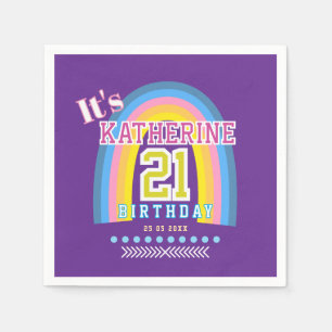 Rainbow 21st Birthday Purple Napkin
