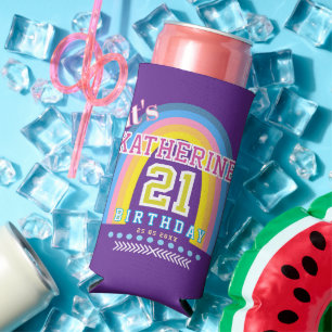 Rainbow 21st Birthday Purple Seltzer Can Cooler