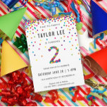 Rainbow 2nd Birthday Party, Second Birthday Invitation<br><div class="desc">Rainbow 2nd birthday / second birthday party invitations! Featuring your kid's party details and a "2" in confetti,  with fun rainbow coloured confetti circles sprinkling from the top of these cute invites</div>