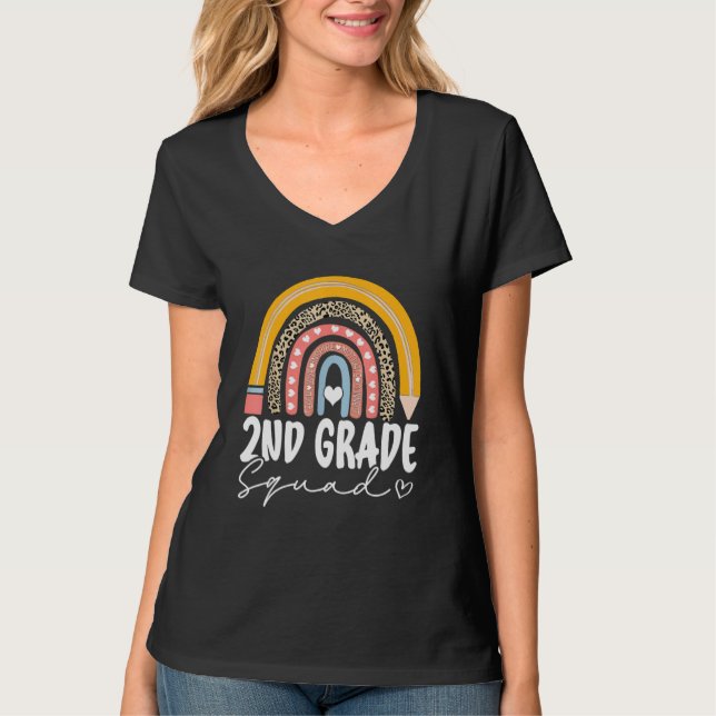 Rainbow 2nd Second Grade Squad For Teachers Back T T-Shirt (Front)