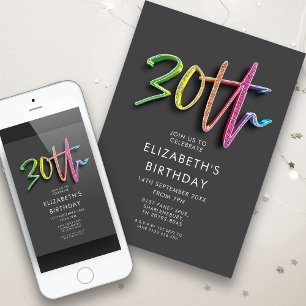 Rainbow 30th Birthday Invitation